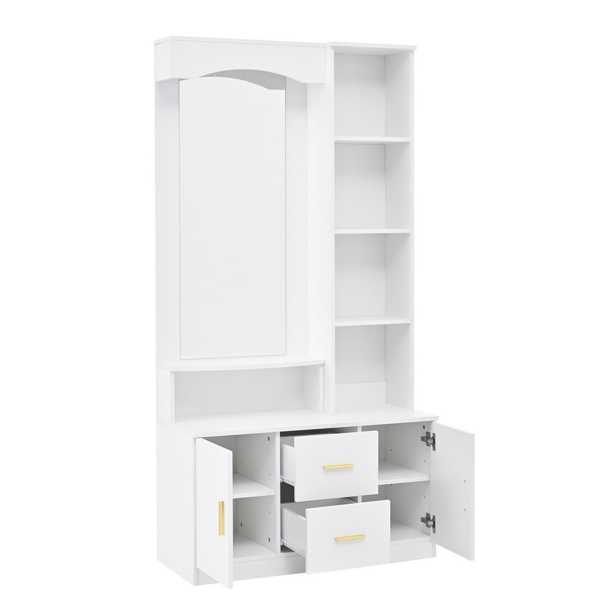 FLURGARDEROBE Schuhschrank Spiegel 2 Schubladen Weiß - Weiß, Holzwerkstoff (90/180/40cm) - FLIEKS