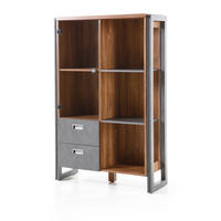 HIGHBOARD Eiche Stirling, Matera grau, Vitrine 90 x 140 cm - Eichefarben/Grau, Holzwerkstoff/Metall (90/140/33cm)