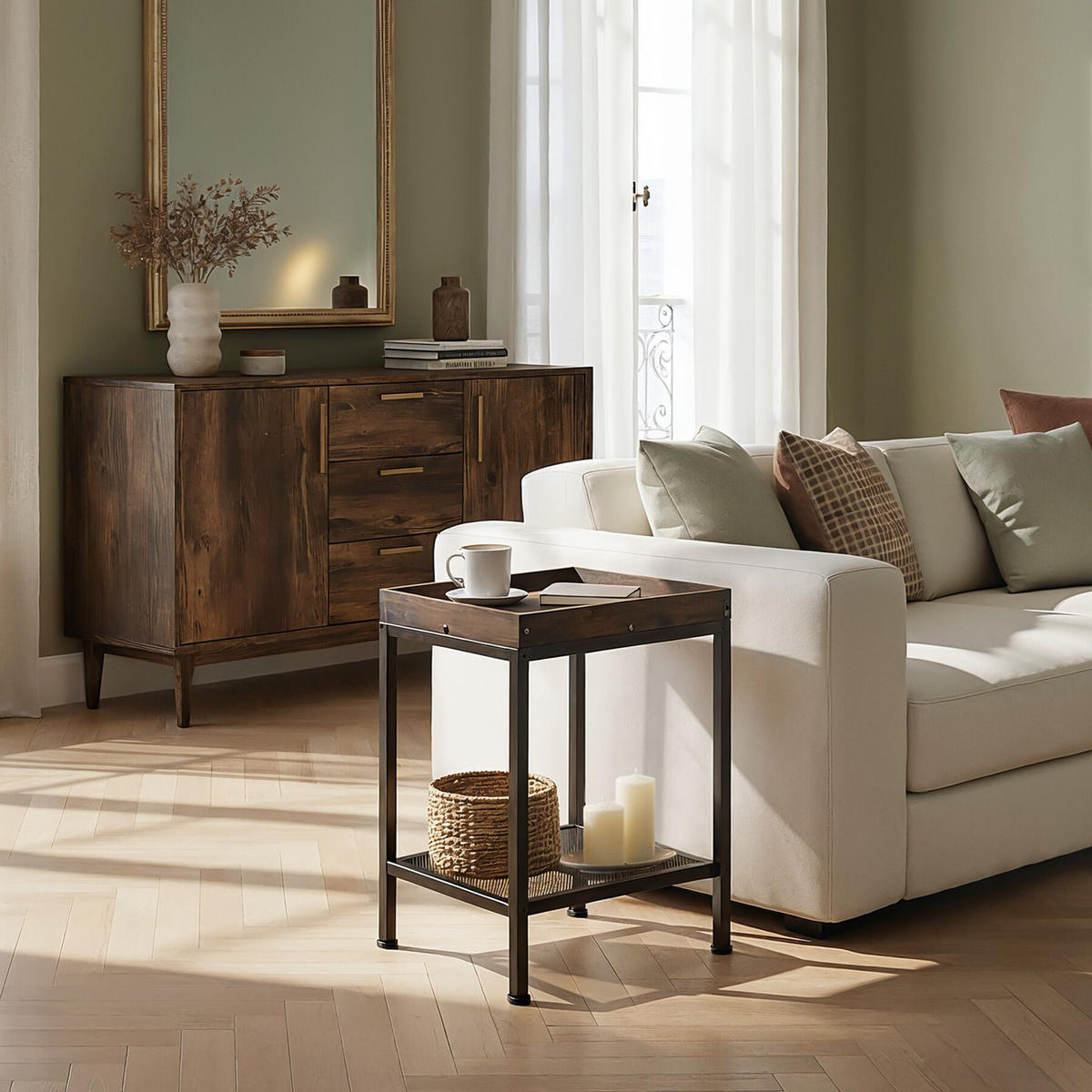 BEISTELLTISCH Rochester,41,5 x 41 x 56 cm,Industrial Holz dunkel, rustikal - Rostfarben, Holz (41.5/41/56cm) - tectake