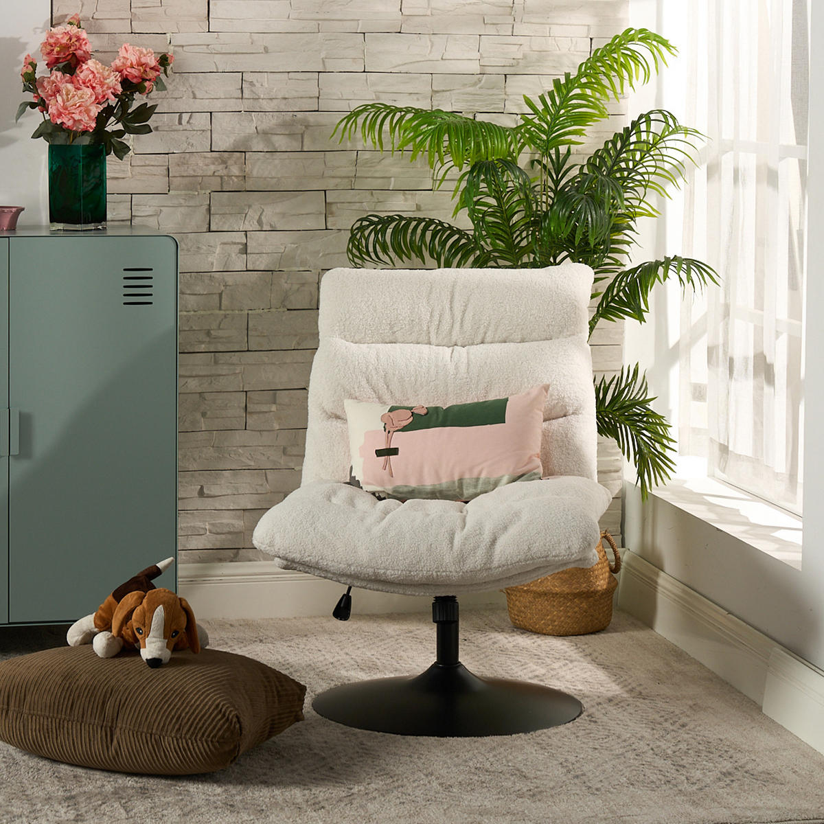 RELAXSESSEL in Schlingenstoff Weiß - Weiß, Textil/Metall (65/101.5/88.5cm) - Meubles Cosy