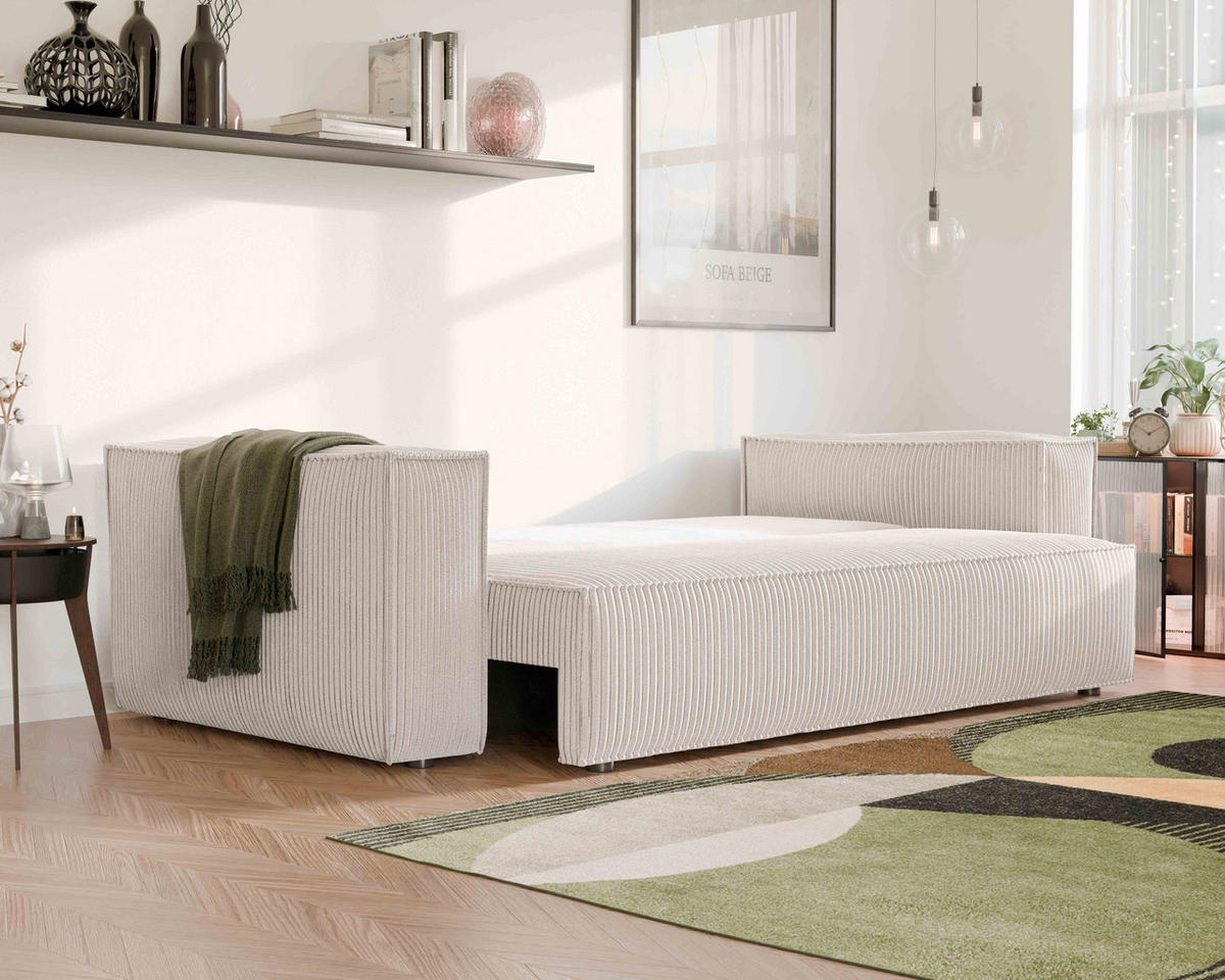 SOFA mit Schlaffunktion und Bettkasten, Beige - Beige, Holzwerkstoff/Textil (240/84/105cm) - Idohome