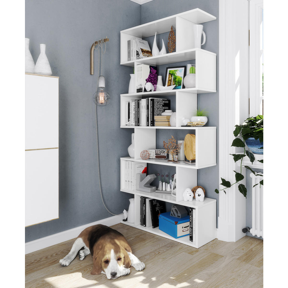 BÜCHERREGAL mit 6 Ebenen H192 cm - Athena - Weiß, Holzwerkstoff (24/192/80cm) - Calicosy