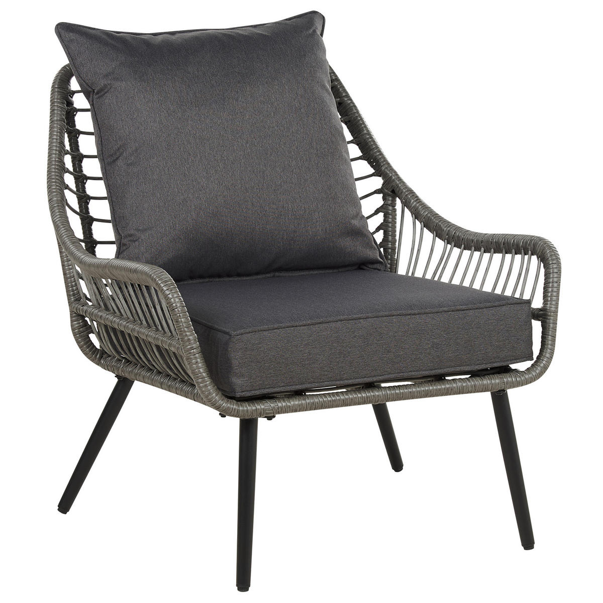BALKONSET 2-Sitzer Rattan hellgrau Auflagen grau Laureto - Grau, Kunststoff/Textil - Beliani
