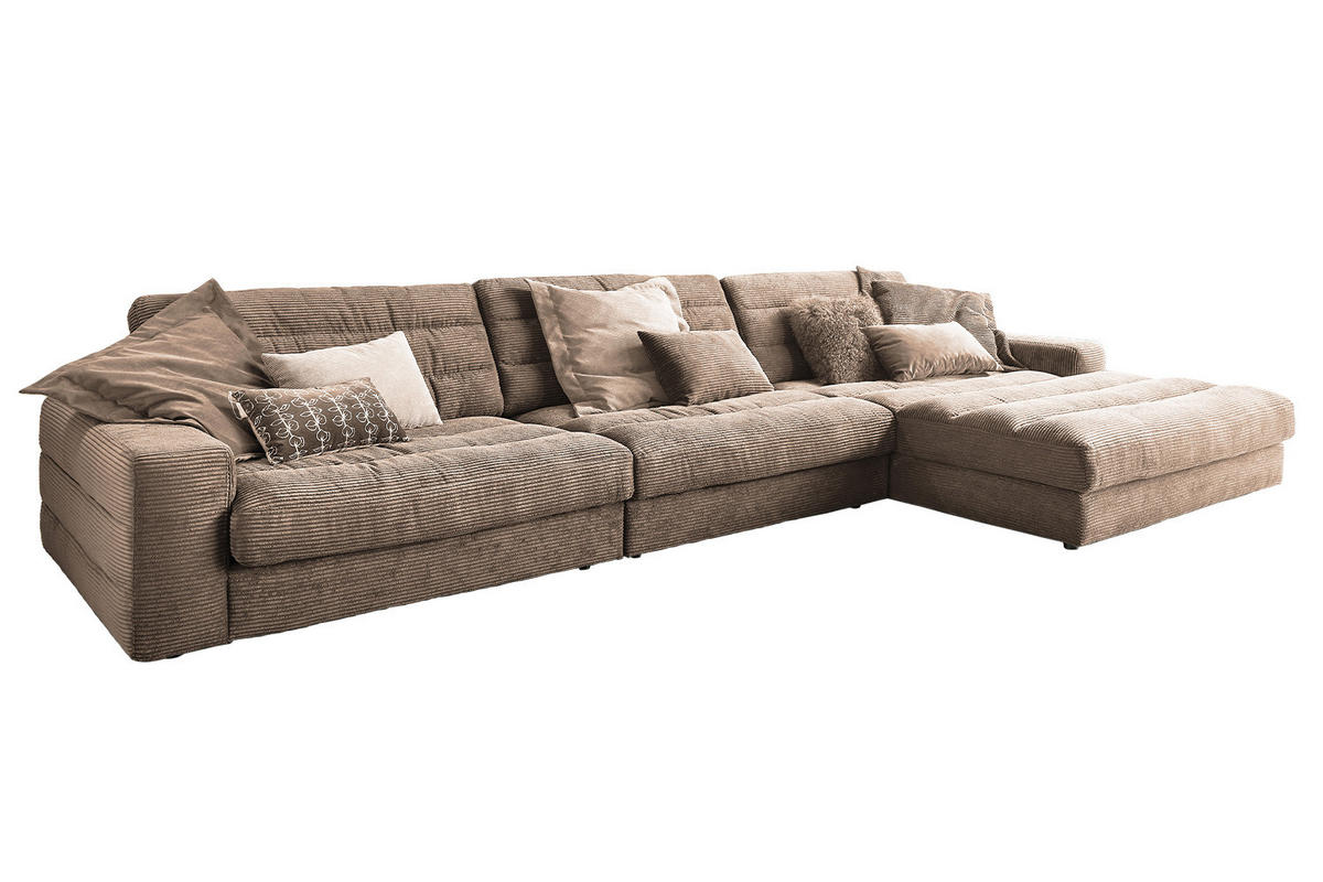 ECKSOFA XL LANA Taupe Cord - Taupe/Schwarz, Textil (416/205cm) - KAWOLA
