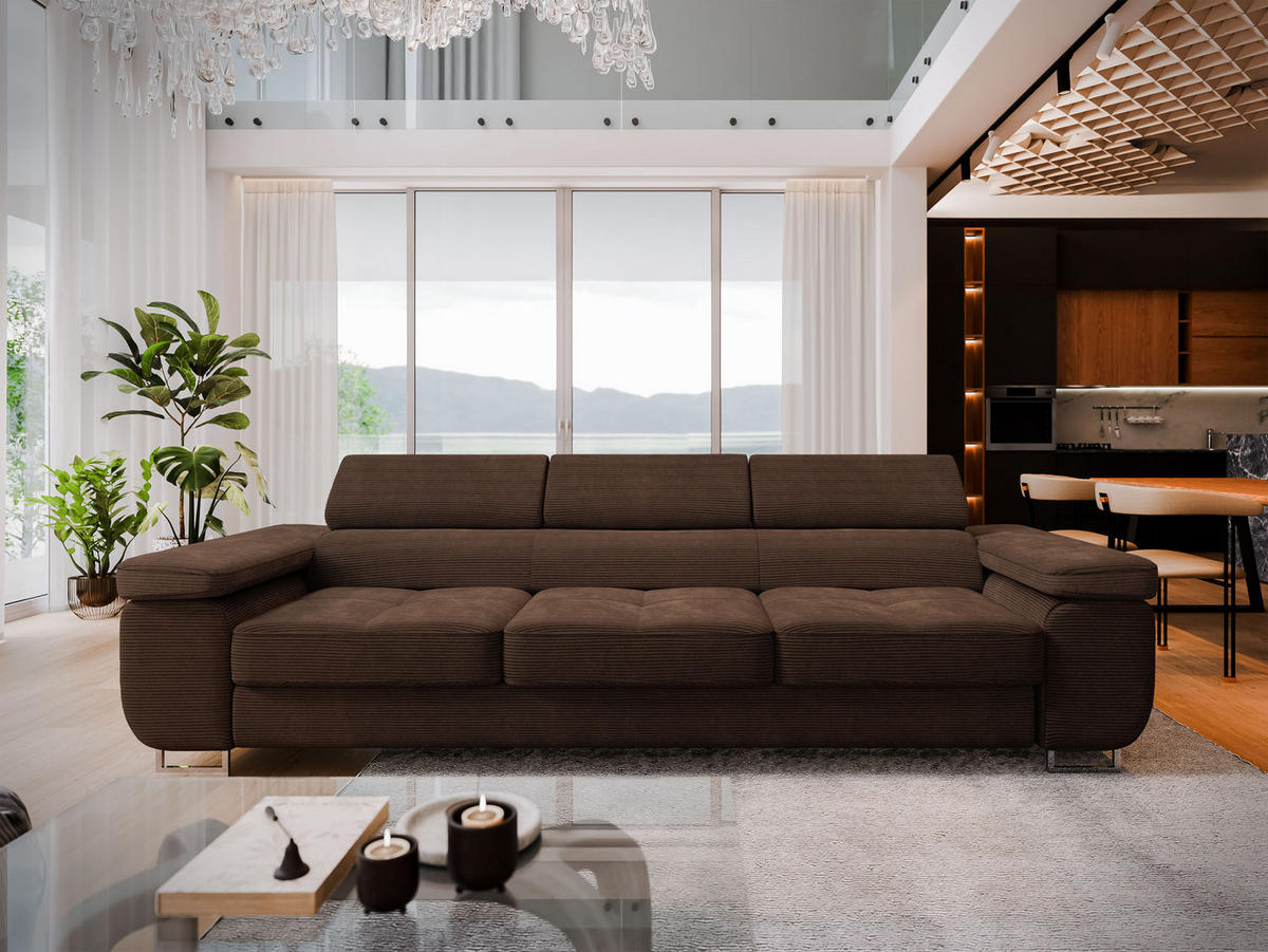BETTSOFA MOSINE Braun Kordstoff mit Schlaffunktion - Braun, Textil (281/87/98cm) - MASSENO