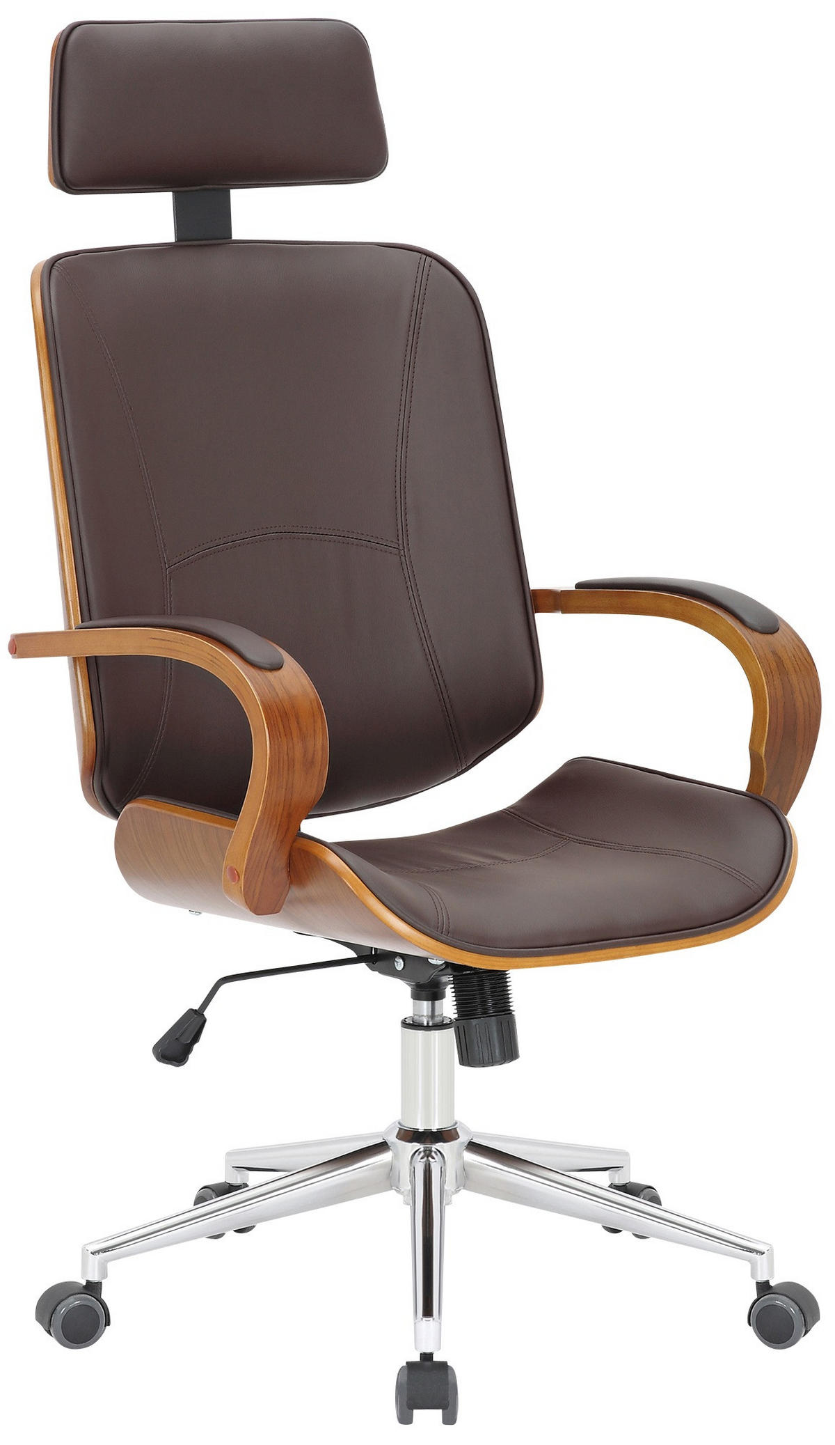 DREHSTUHL Lederlook Walnuss/Braun - Chromfarben/Walnussfarben, Textil/Metall (70/118/70cm) - CLP