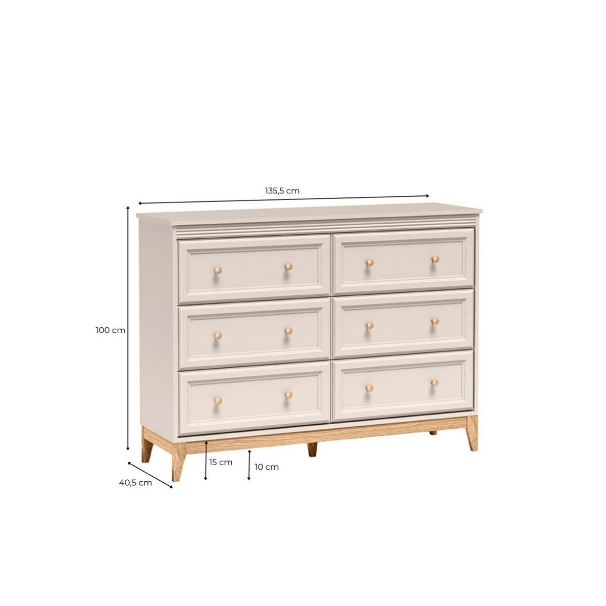 KOMMODE Windsor W-3 135,5 x 100 x 40,5 cm Kaschmir - Kaschmir/Eichefarben, Eichenholz/Holzwerkstoff (135.5/100/40.5cm) - Koseto