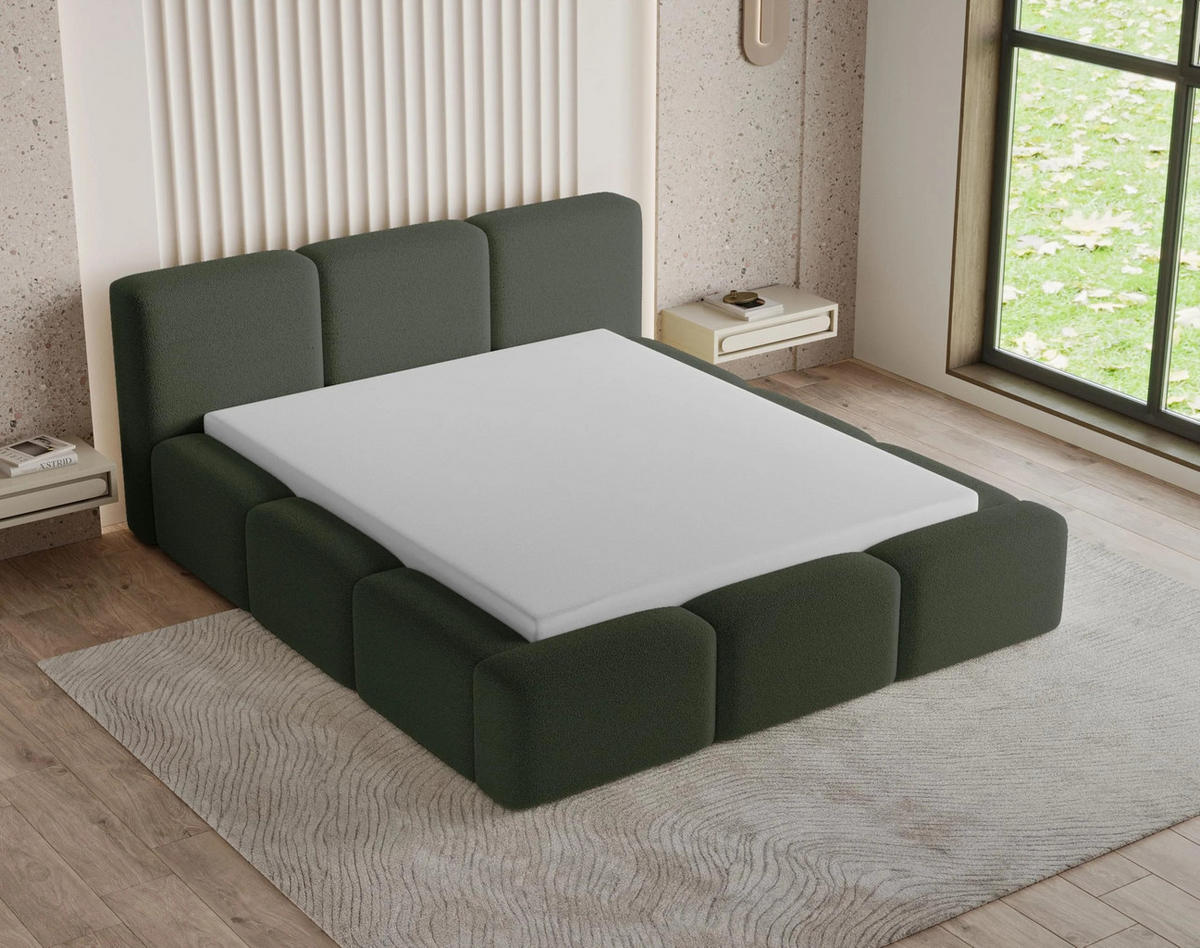 POLSTERBETT Como 140x200 cm mit Bettkasten, Lattenrost und Kopfteil - Bouclé Grün - Grün, Holz/Textil (140/200cm) - Chilly