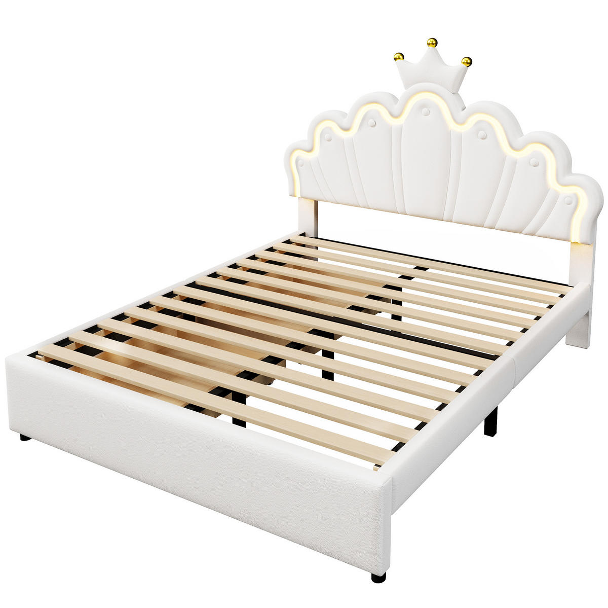 POLSTERBETT 140/200 cm Weiß aus PU mit 2 Schubladen und Lichtleiste - Weiß, Kunststoff (140/200cm) - OKMYHOME