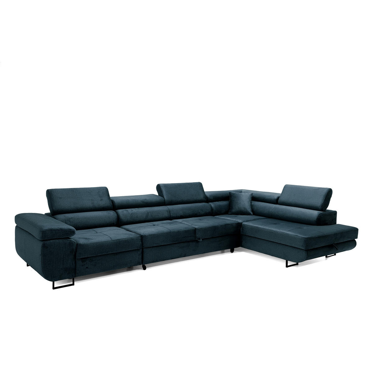 ECKSOFA WILD MAXI L Rechts mit Schlaffunktion 125x195 Velours Dunkelblau - Chromfarben/Dunkelblau, Holz/Textil (203/350cm) - Muffo