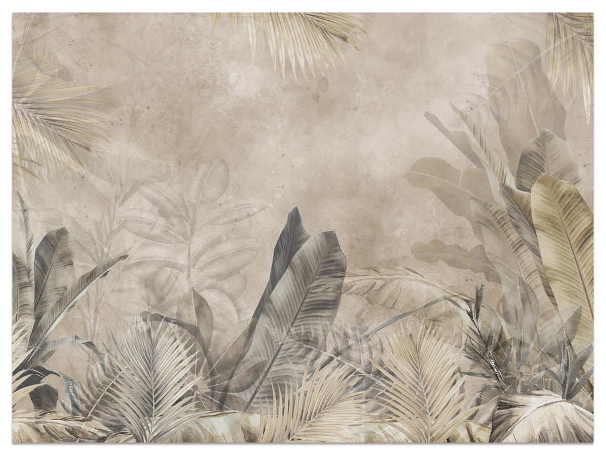 FOTOTAPETE für Schlafzimmer Bananenblätter auf Beton Tropisch Beige 150x105 - Beige/Braun, Papier (150/105cm) - Muralo