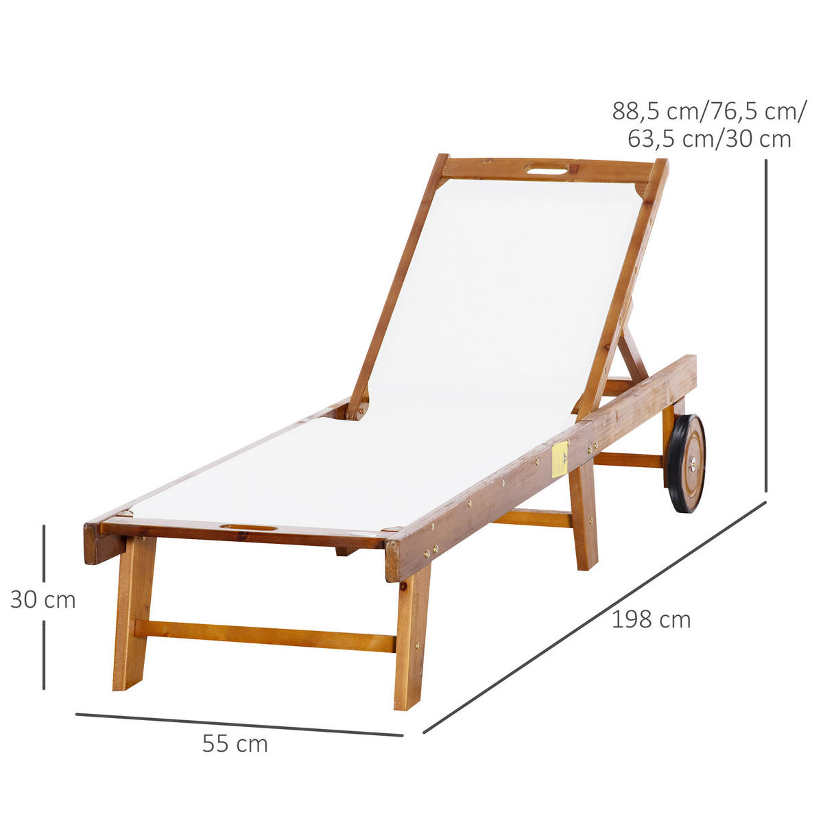 SONNENLIEGE Relaxliege Gartenliege Gartenmöbel verstellbar Akazienholz Textil Natur+Weiß 198 x 55 x 30-88,5 cm - Naturfarben, Holz (198/88.5/55cm)