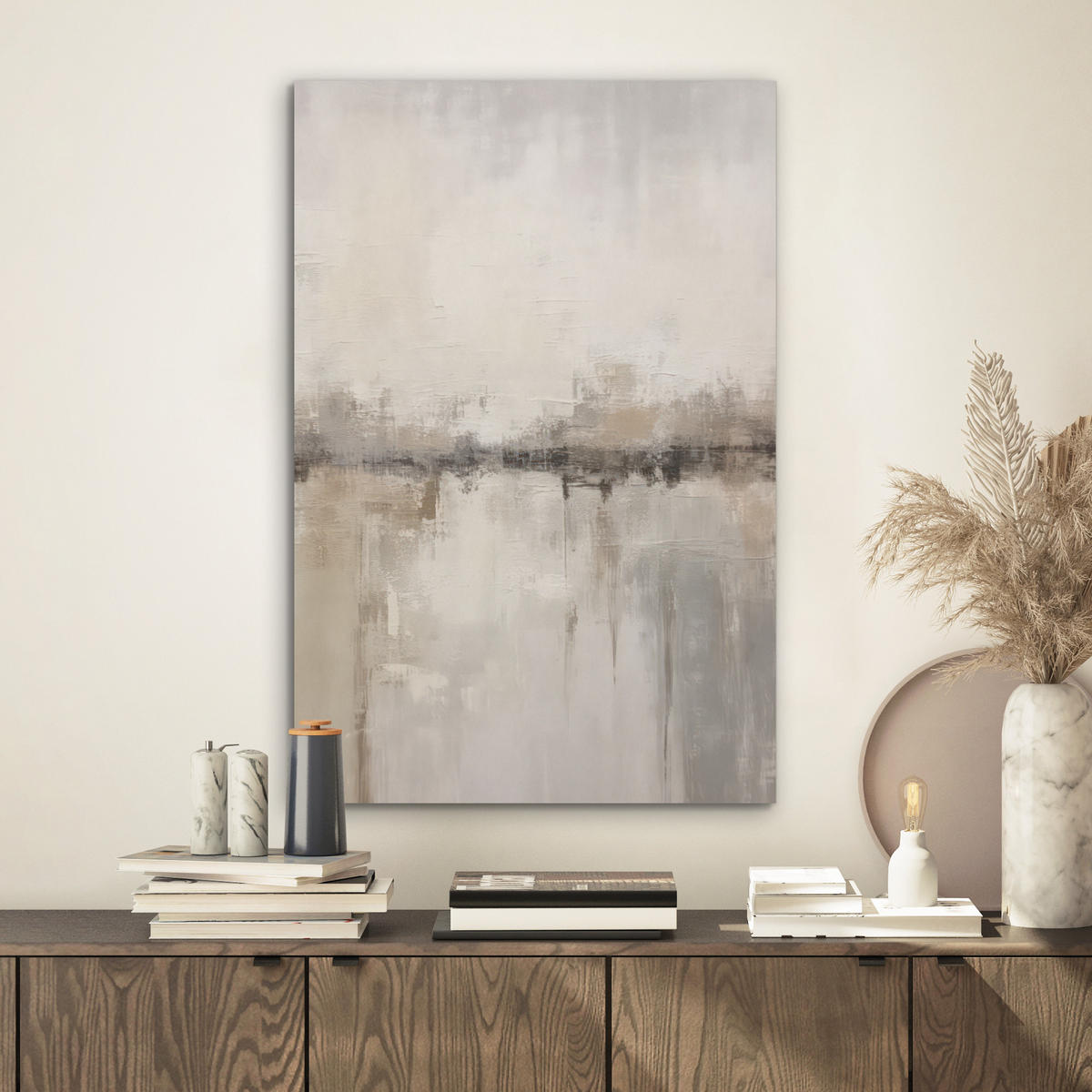 AKUSTIKBILD Moderne Kunst - Abstrakt - Beige Kunstdruck Schlafzimmer 50x70 cm - Beige, Kunststoff (50/70/0.9cm) - MuchoWow
