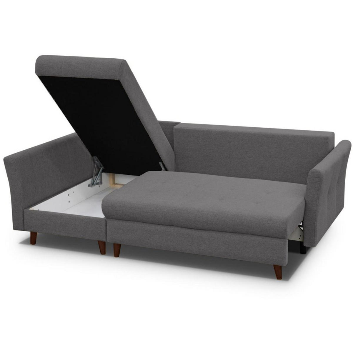 ECKSCHLAFSOFA Neron mit 2 Bettkasten und Beine in Wengefarbe, Dunkelgrau, links - Wengefarben/Dunkelgrau, Textil (233/148cm) - Beautysofa