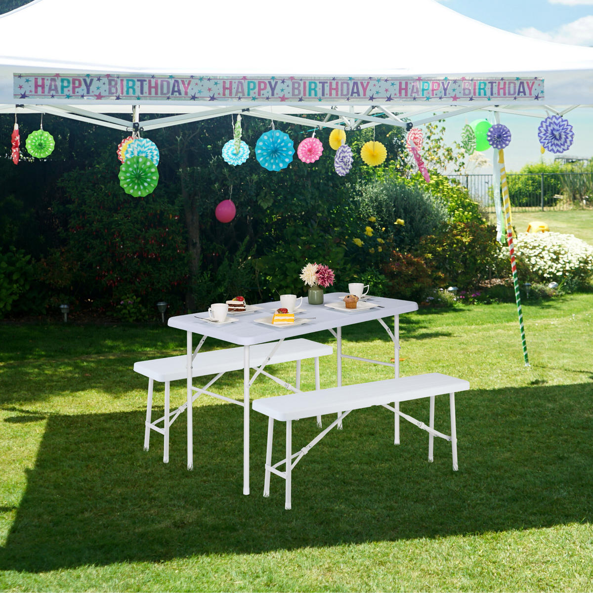 GARTENTISCH - Weiß, Kunststoff/Metall (60/118/74cm) - Relaxdays