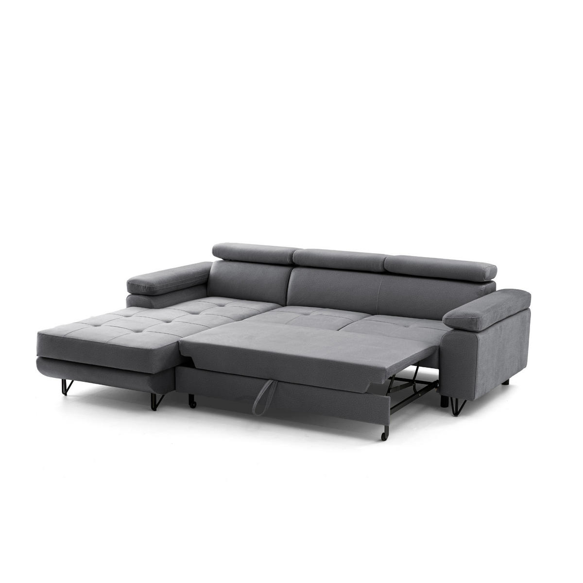 ECKSOFA NORIS L Links mit Schlaffunktion 128x203 Velours Dunkelgrau - Dunkelgrau/Schwarz, Holz/Textil (250/183cm) - Muffo