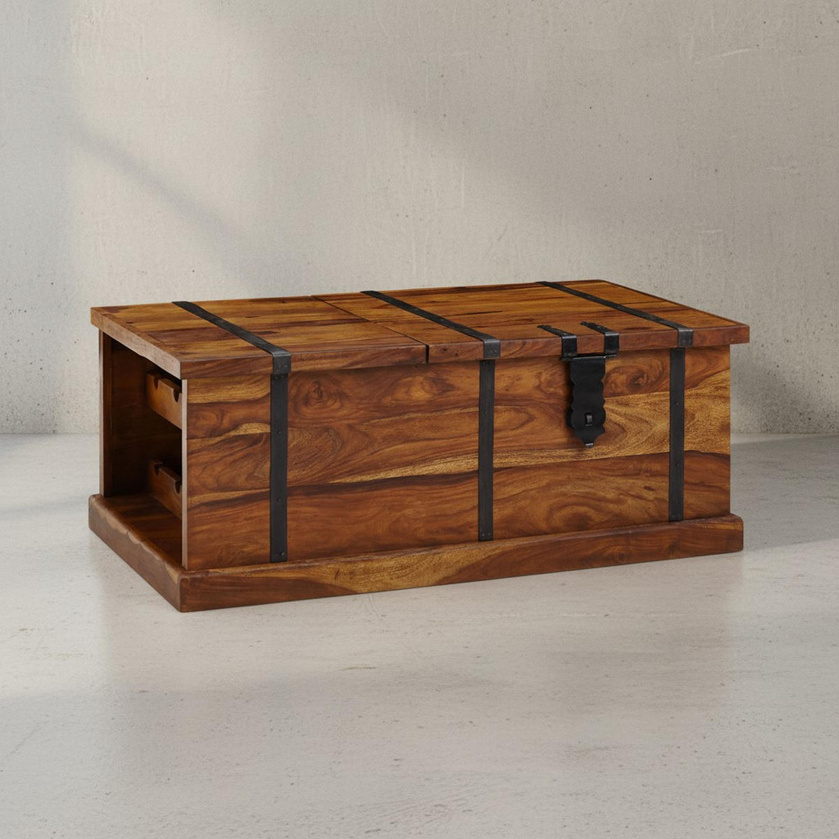 COUCHTISCH Massivholz mit integriertem Weinregal und Stauraum 100x60x40cm - Braun, Holz (100/40/60cm) - KADIMA DESIGN