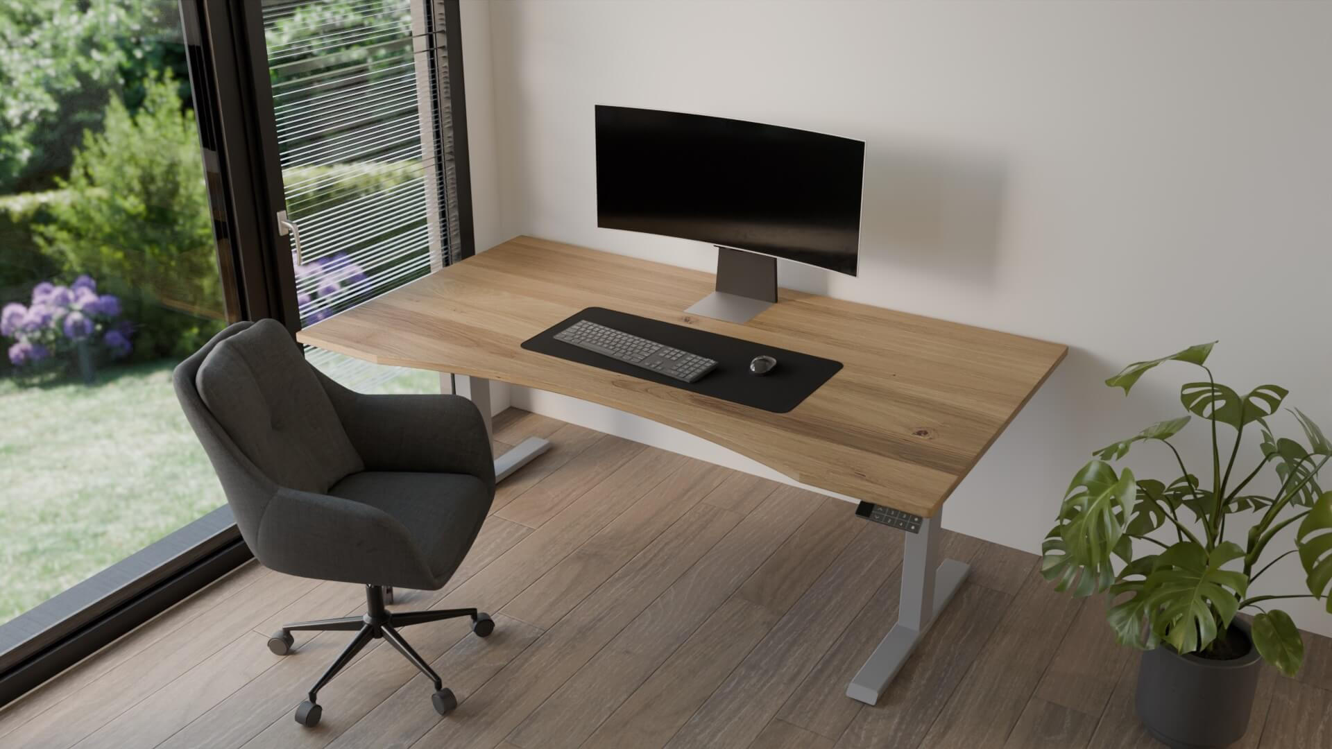 SCHREIBTISCH 150/80 elektrisch höhenverstellbar aus Wildeiche ergonomisch - Silber - Weiß/Braun, Holz (80/150/72.5cm) - MeinMassivholz