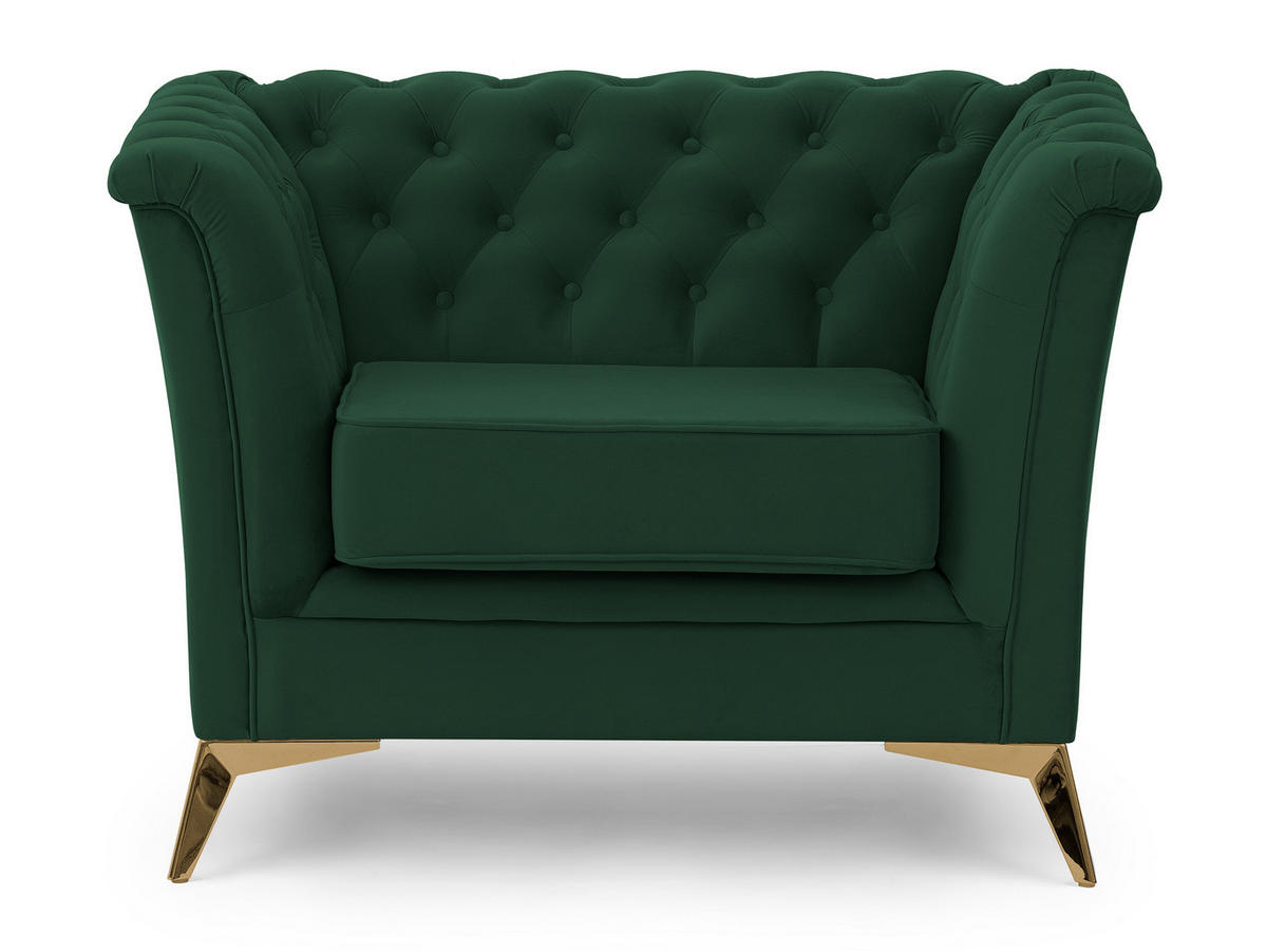 CHESTERFIELD-SESSEL Whitby Flaschengrün Samt mit goldenen Füßen - Dunkelgrün/Goldfarben, Holz/Textil (116/78/82cm) - S-Style Möbel