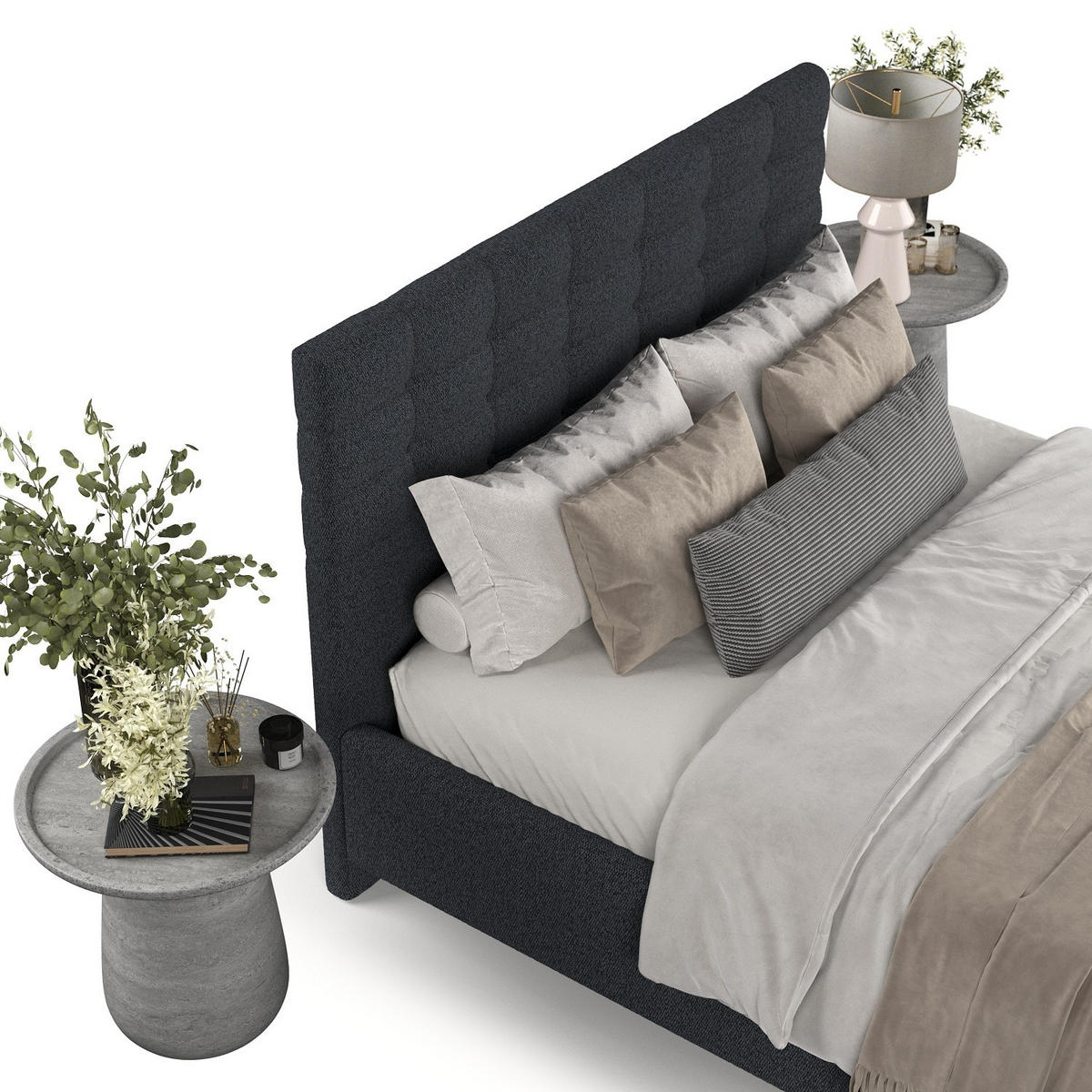 POLSTERBETT Soma 120/200 cm Anthrazit im Riva Stoff - Anthrazit/Naturfarben, Holz/Holzwerkstoff (120/200cm) - AltaBeds