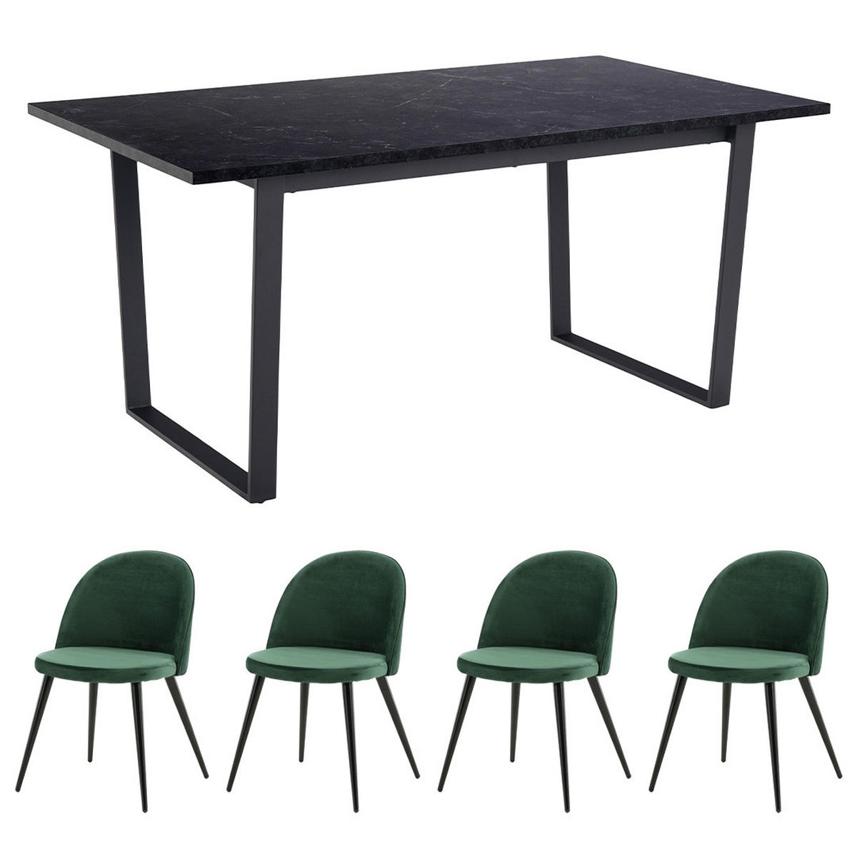 ESSGRUPPE 5-TLG. Tilst Schwarz, Grün - Grün, Holzwerkstoff/Textil (160/74/90cm) - ebuy24