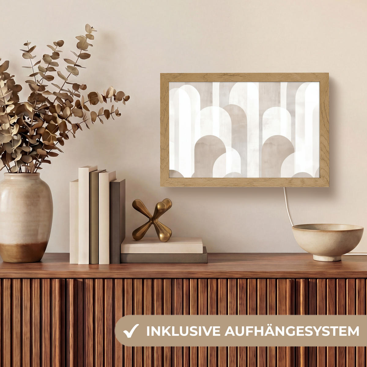 STOLNÍ LAMPA Abstraktní oblouky - Moderní - Béžová 30x20 cm - barva koloniálního buku, kompozitní dřevo (8/30/20cm) - OnlyWow