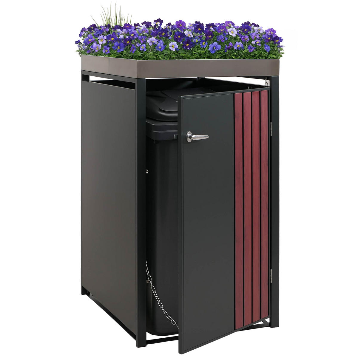 MÜLLTONNENBOX 1er mit Pflanzkasten HxBxT 125x68x84cm Anthrazit Holzoptik dunkel - Anthrazit, Metall (68/125/84cm) - PROREGAL