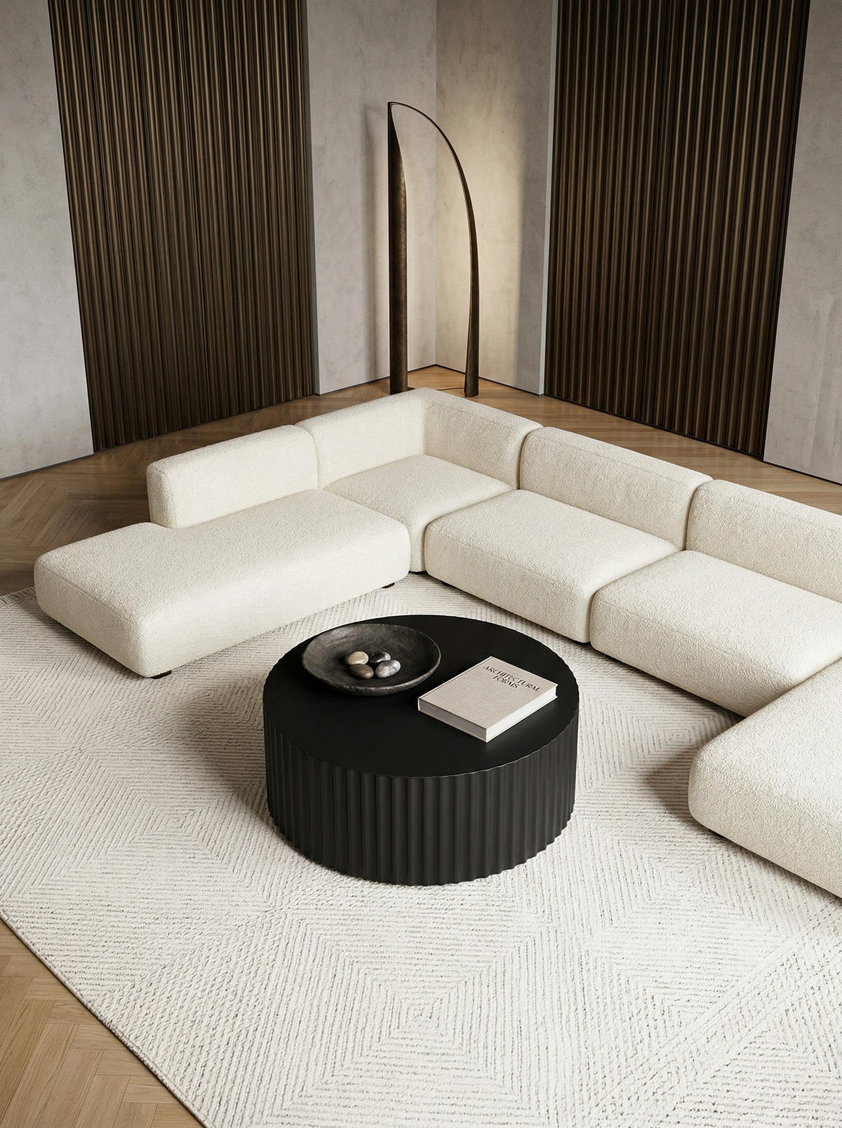 SOFATISCH Rund, Schwarz Metall, Wellenmuster, Maße 67x67x31 cm - Schwarz, Metall (67/67/31cm) - KADIMA DESIGN