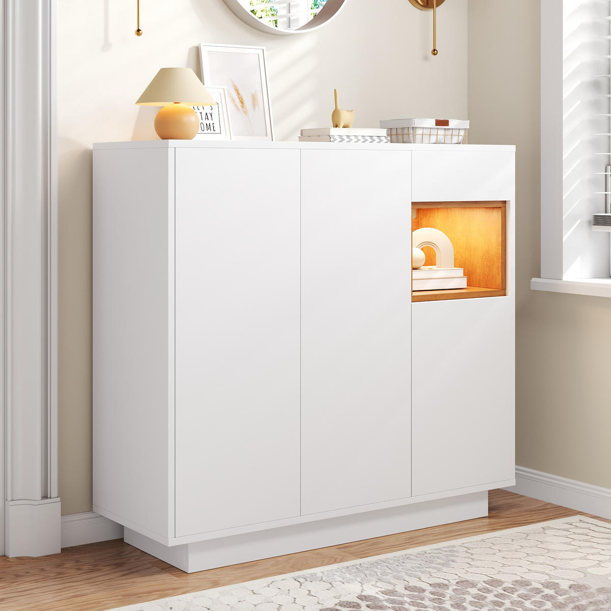 SCHUHSCHRANK 1 Schublade Weiß Naturholz Verstellbare Böden - Multicolor, Holzwerkstoff (39.5/100.5/105cm) - FLIEKS