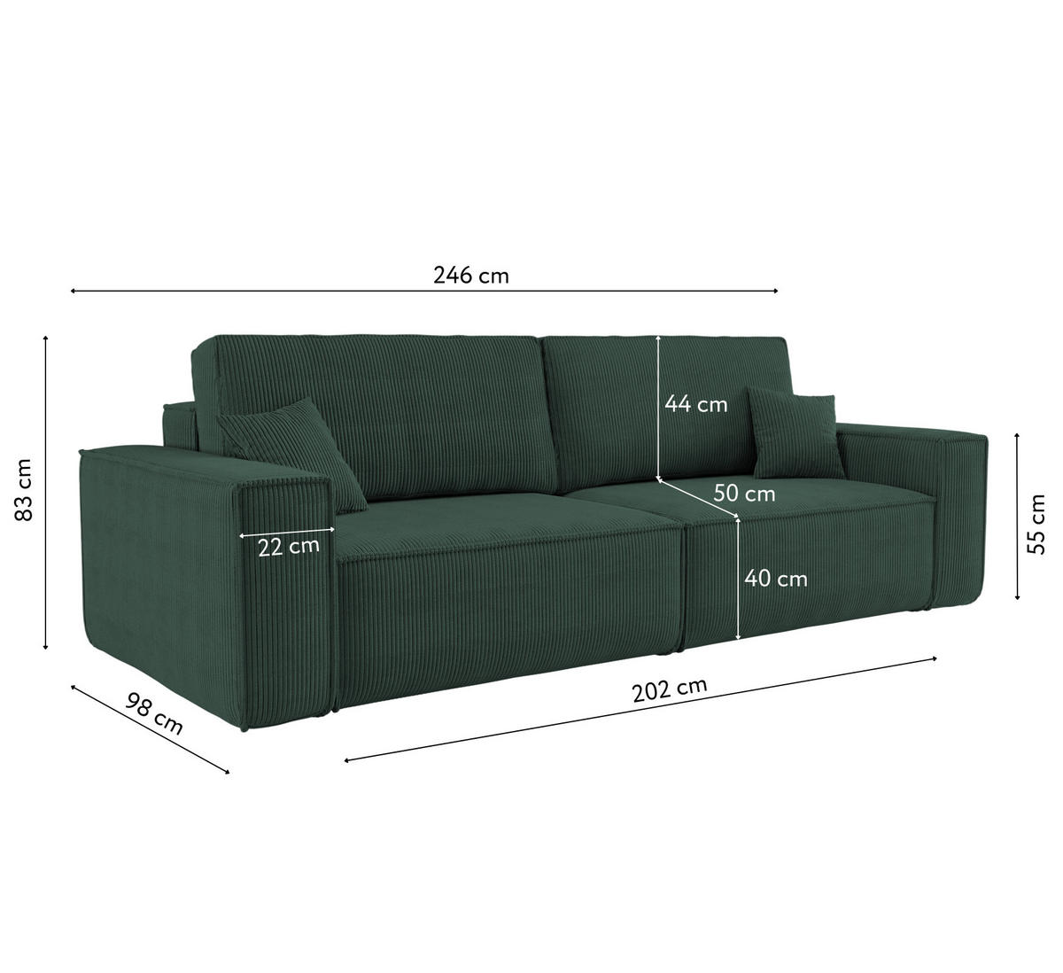 SCHLAFSOFA BEST und Bettkasten Stoff Poso Grün - Grün, Holz (246/83/98cm) - Kaiser Möbel