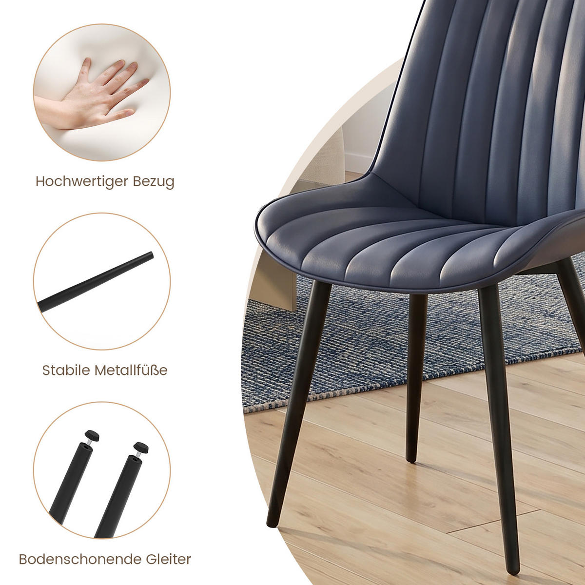 STUHL-SET 2 Stück aus Kunstleder in Modernem Stil-YZ1 - Schwarz, Textil/Metall (62.5/88/53cm) - HOMAVO