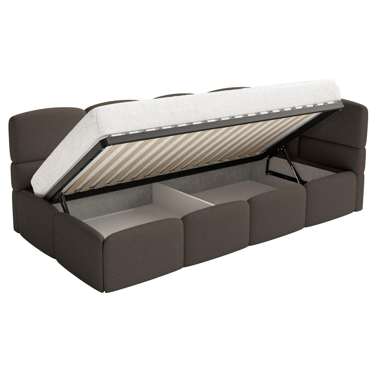 JUGENDBETT Cloudy rechts mit Matratze und Rausfallschutz Bouclé Braun - Braun, Kunststoff/Textil (90/200cm) - Selsey