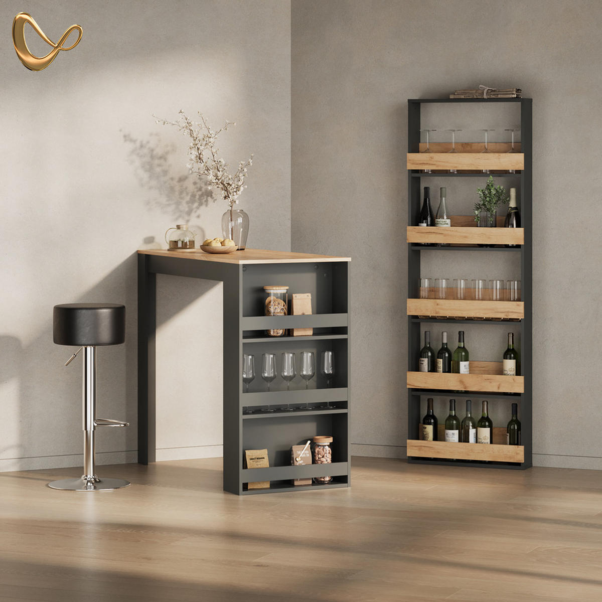 BARTISCH Regusa Goldkraft Eiche/Anthrazit 57 x 117 cm - Honigeiche/Anthrazit, Holzwerkstoff (117/57/106cm) - Livinity®
