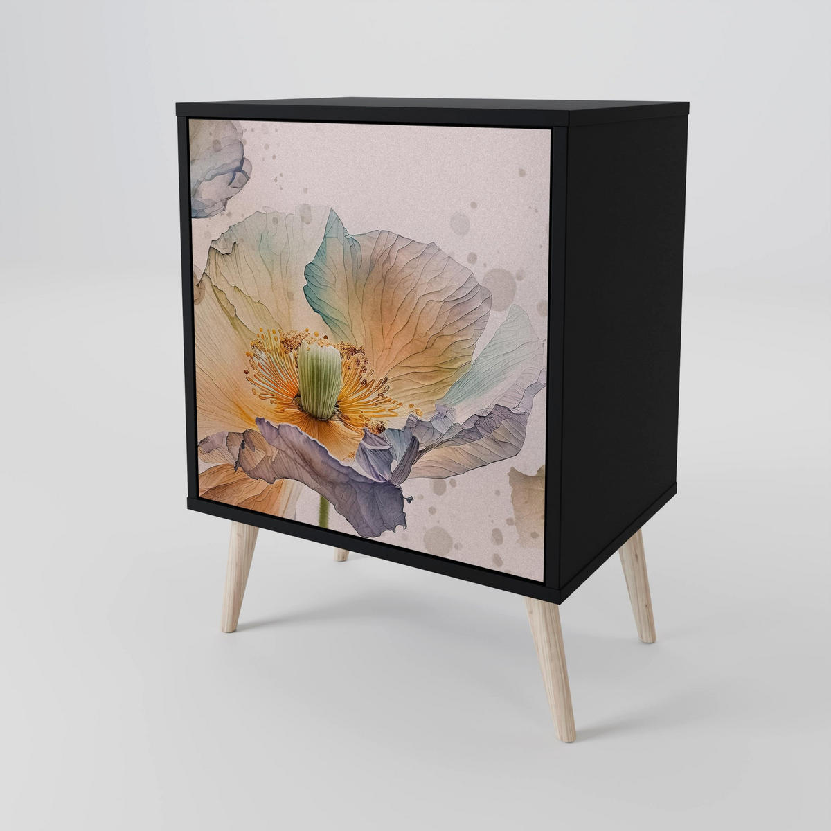 SIDEBOARD SOFTEN POPPY, Schwarz, 57,5x42x67,5 cm, Schwarze Metall-Rahmenfüße - Multicolor/Schwarz, Holzwerkstoff/Metall (57.5/67.5/42cm) - SpaceRebels
