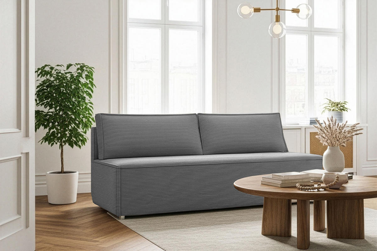 SCHLAFSOFA Diana mit Bettkasten, Grau 200/89/100 cm - Edelstahlfarben/Grau, Textil/Metall (200/89/100cm) - WFL GROUP