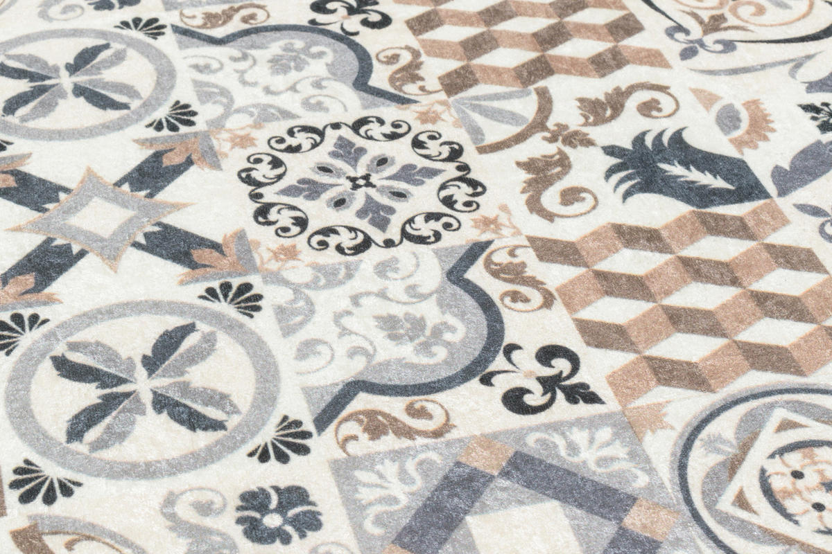 KÜCHENTEPPICH mit braunem Zementfliesenmuster Azulejo 50x100 cm - Braun, Textil (50/100cm) - Nazar Rugs