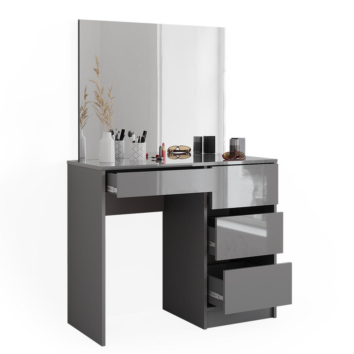 SCHMINKTISCH Sherry Grau 90 cm mit Spiegel - Grau, Holzwerkstoff (90/75/40cm) - Vicco
