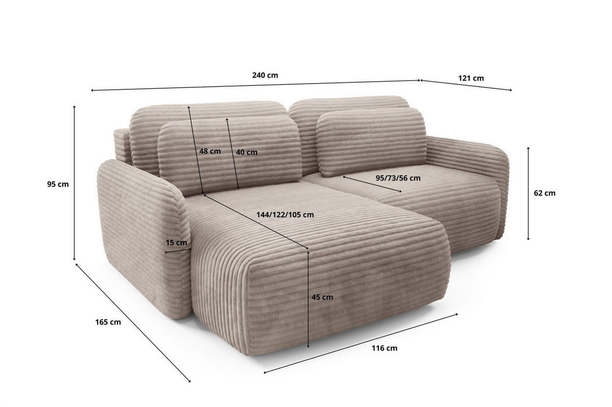 ECKSOFA Simone Mit Schlaffunktion - Anthrazit, Holzwerkstoff/Textil (165/240cm) - Fun Möbel