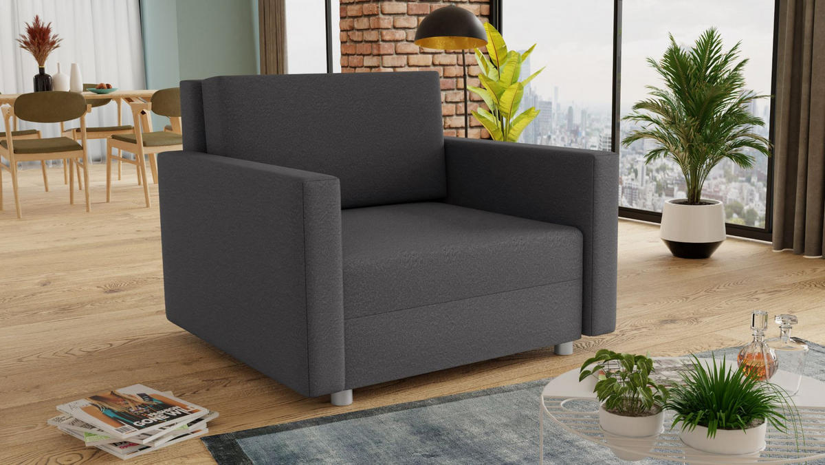 SCHLAFSOFA Pura Midi - Silberfarben/Grau, Holz/Kunststoff (102/83/105cm)