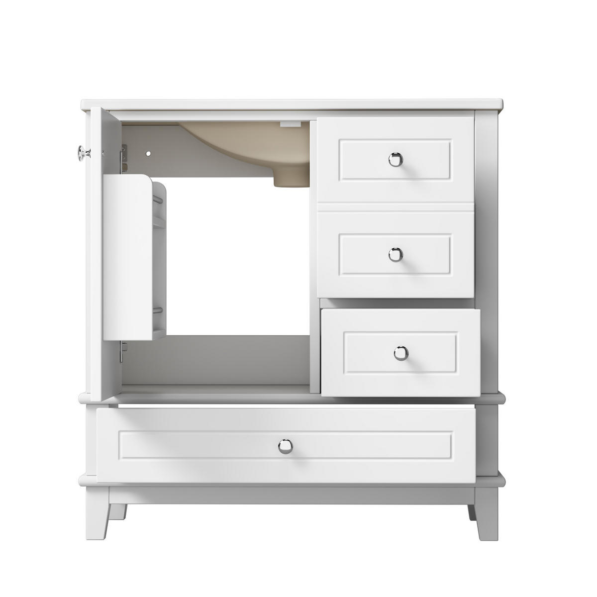 BADEZIMMERSCHRANK Weiß Lackiert 3 Schubladen Tür Stauraum 81cm - Weiß, Keramik (81/86/47cm) - FLIEKS