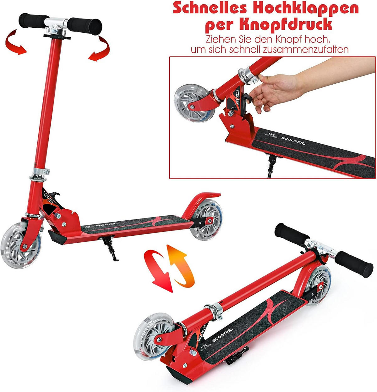 SCOOTER 85cm Rot - Rot, Metall (10/85/70cm) - COSTWAY