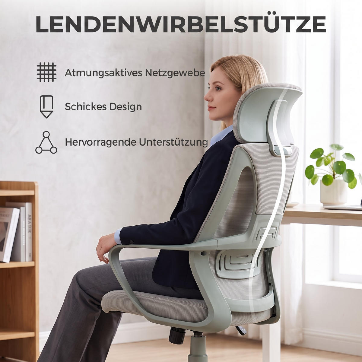 KONTORSSTOL i nätväv, grå - Grå, Textil/Plast (55/126/64cm) - Vinsetto