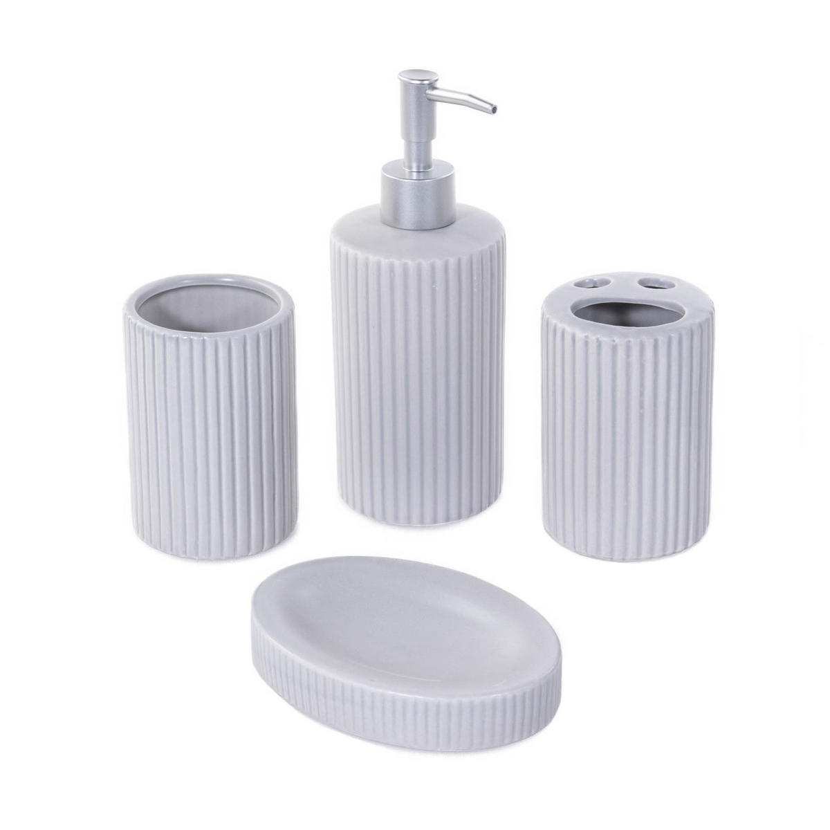 BADEZIMMERSET Keramik 4er-Set - Grau, Textil (21.5/8/24cm)