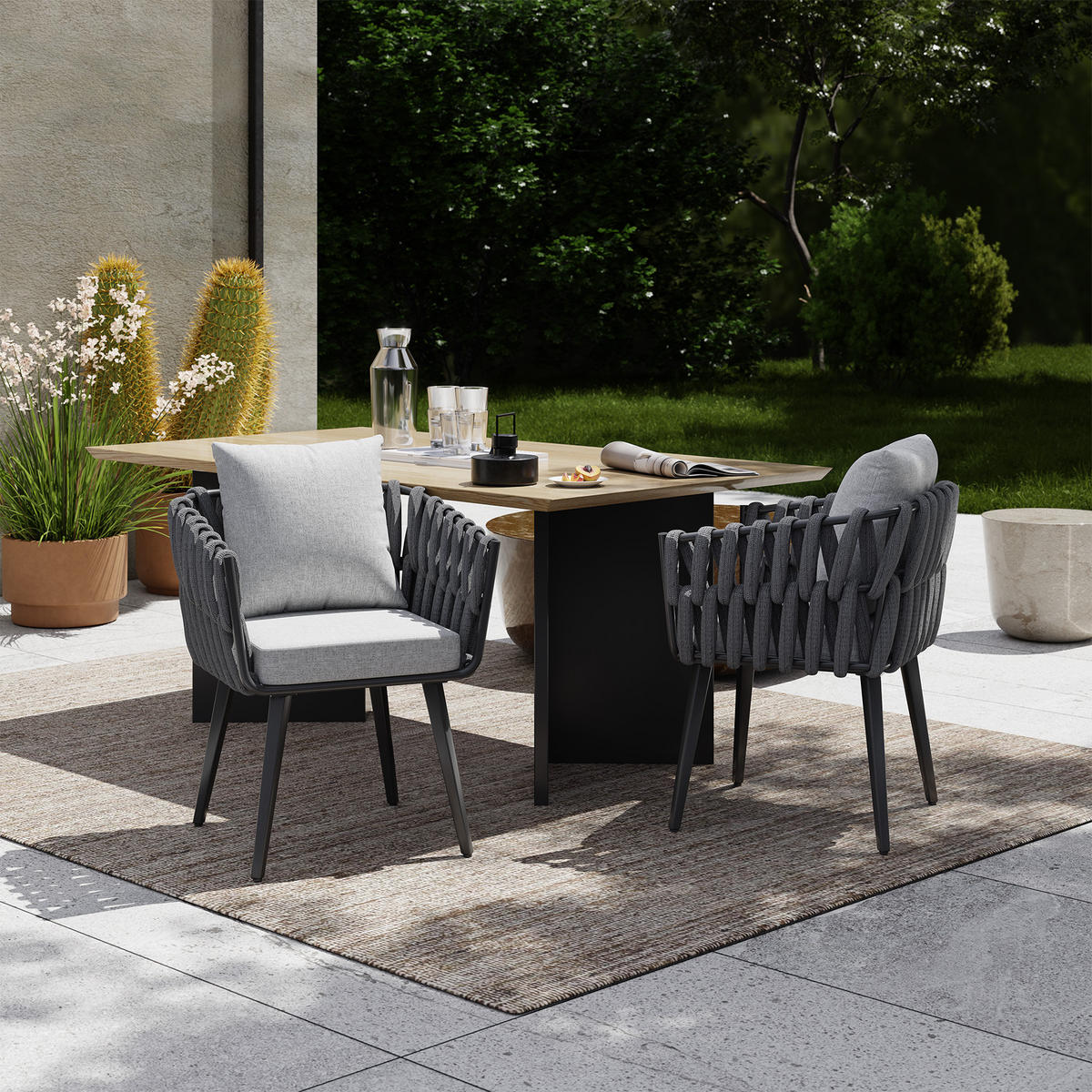 STUHL Lugano 2ER SET, höhenverstellbare Kunststofffüße, 61 x 60 x 73 cm, anthrazit - Anthrazit, Metall (61/73/60cm) - tectake