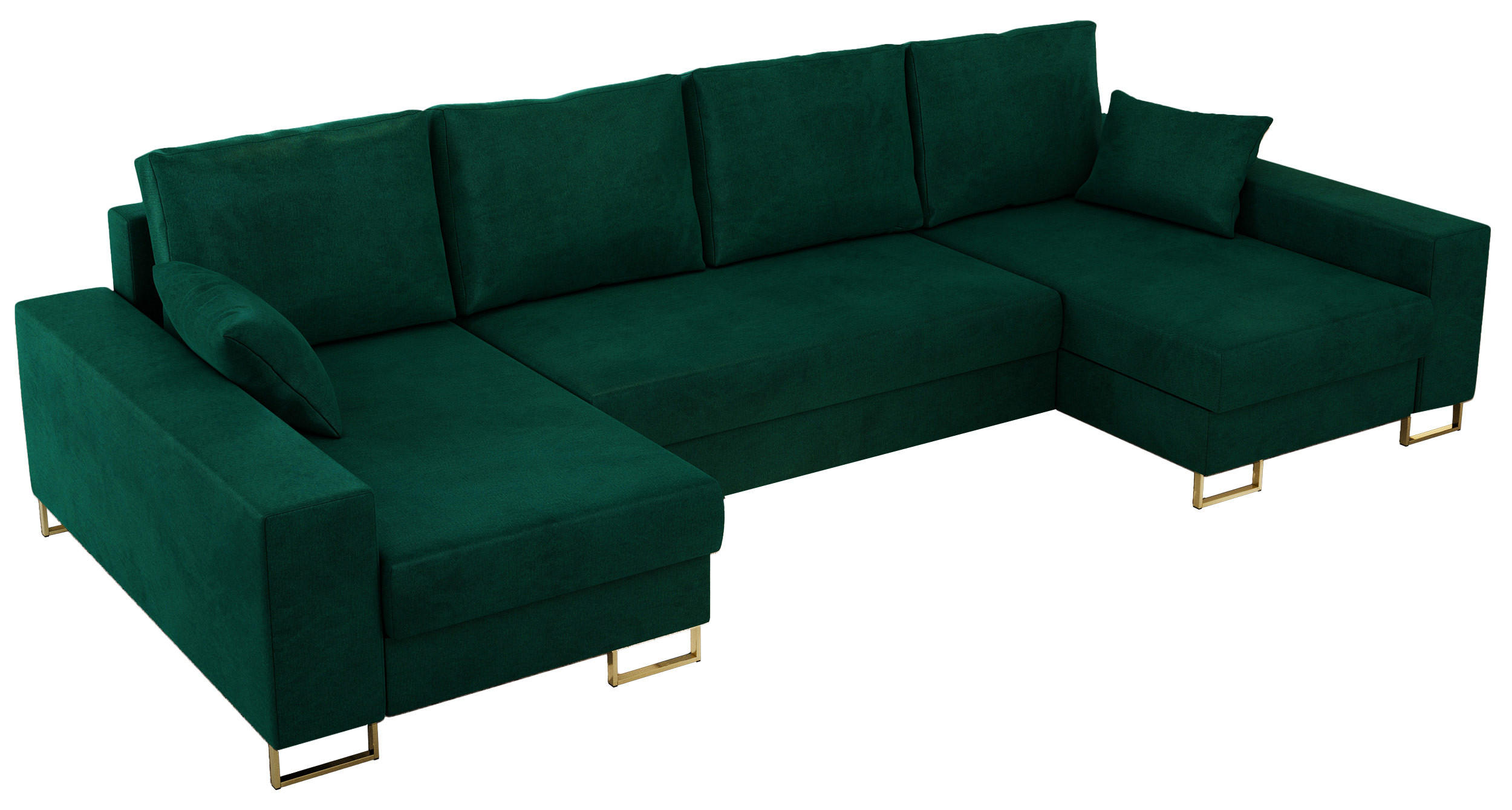WOHNLANDSCHAFT DORIAN U Velvet Dunkelgrün - Dunkelgrün/Goldfarben, Textil/Metall (312/95/138cm) - MKS