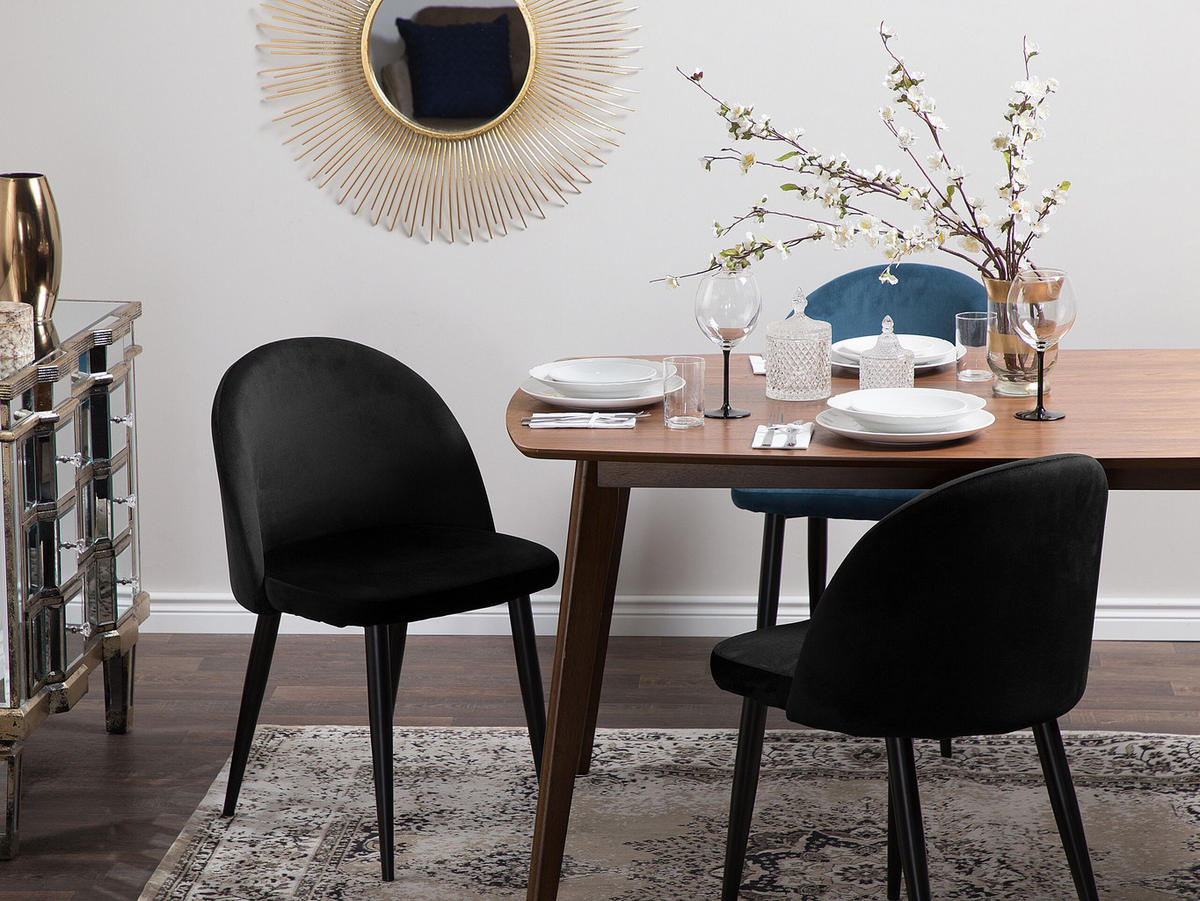 ESSZIMMERSTUHL 2er-Set Samtstoff schwarz Visalia - Schwarz, Textil (50/81/47cm) - Beliani