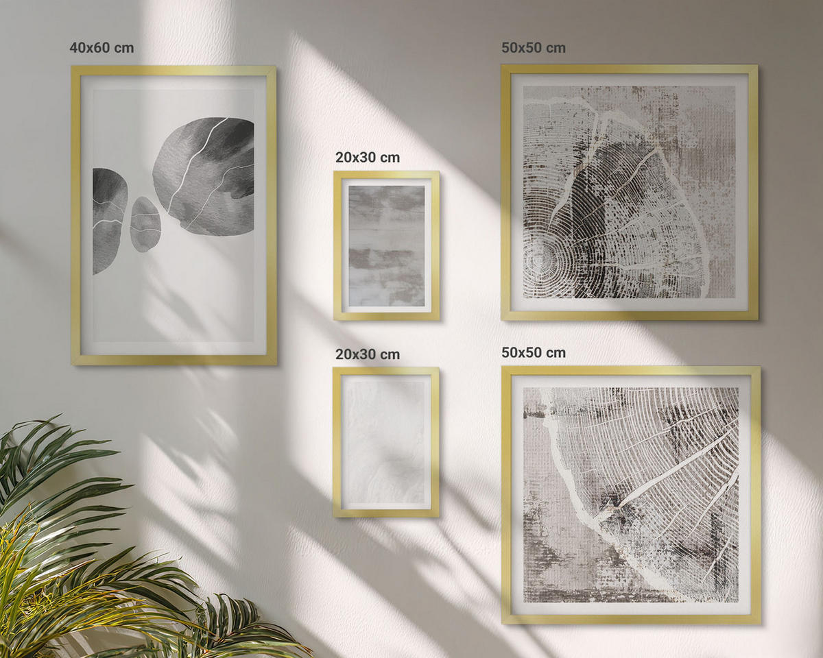 BILDER SET 5er Set - 50x50 cm & 20x30 cm & 40x60 cm Goldrahmen - Abstrakte moderne Formen - Goldfarben, Kunststoff (40/60cm) - TULUP