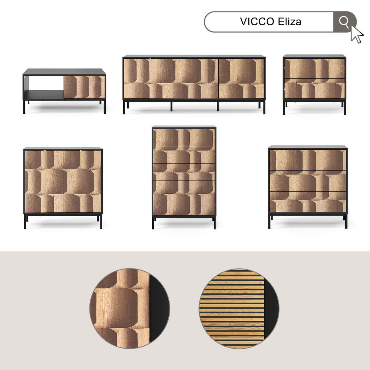 KOMMODE Eliza Schwarz/Eiche 80 x 81.2 cm mit 3 Schubladen - Eichefarben/Schwarz, Holzwerkstoff (80/81.2/40cm) - Vicco