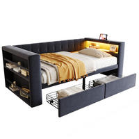 POLSTERBETT 90/190 cm mit LED-Beleuchtung, Steckdose, Stauraum und 2 Schubladen, Dunkelgrau - Dunkelgrau, Textil (90/190cm) - Redom