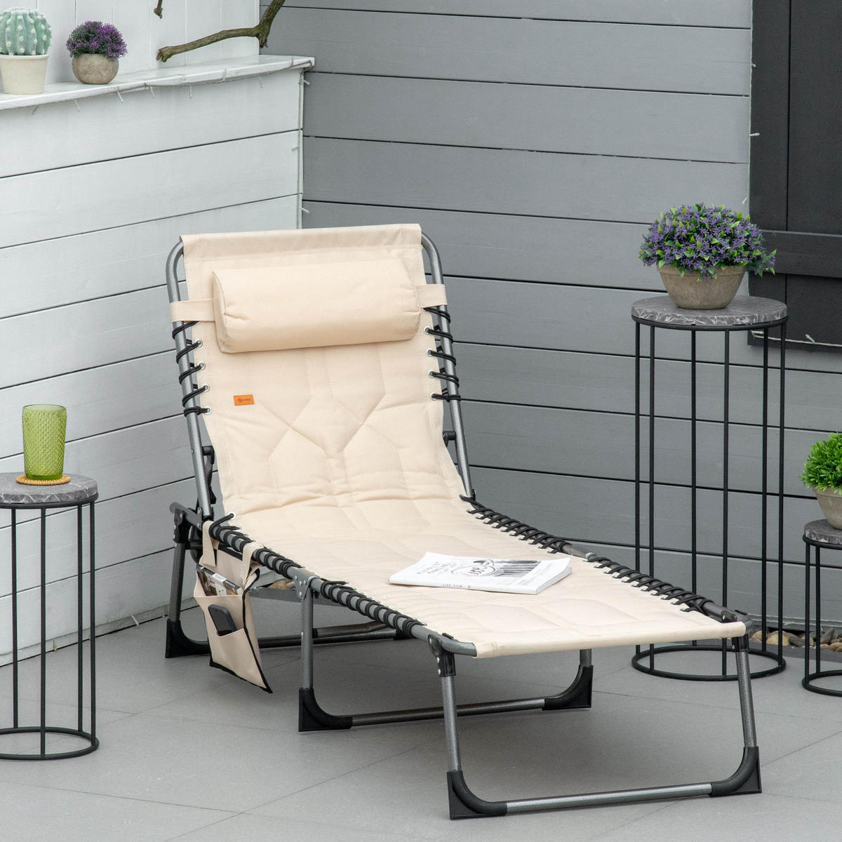 SONNENLIEGE klappbar - Beige, Metall (57/30/188cm) - Outsunny